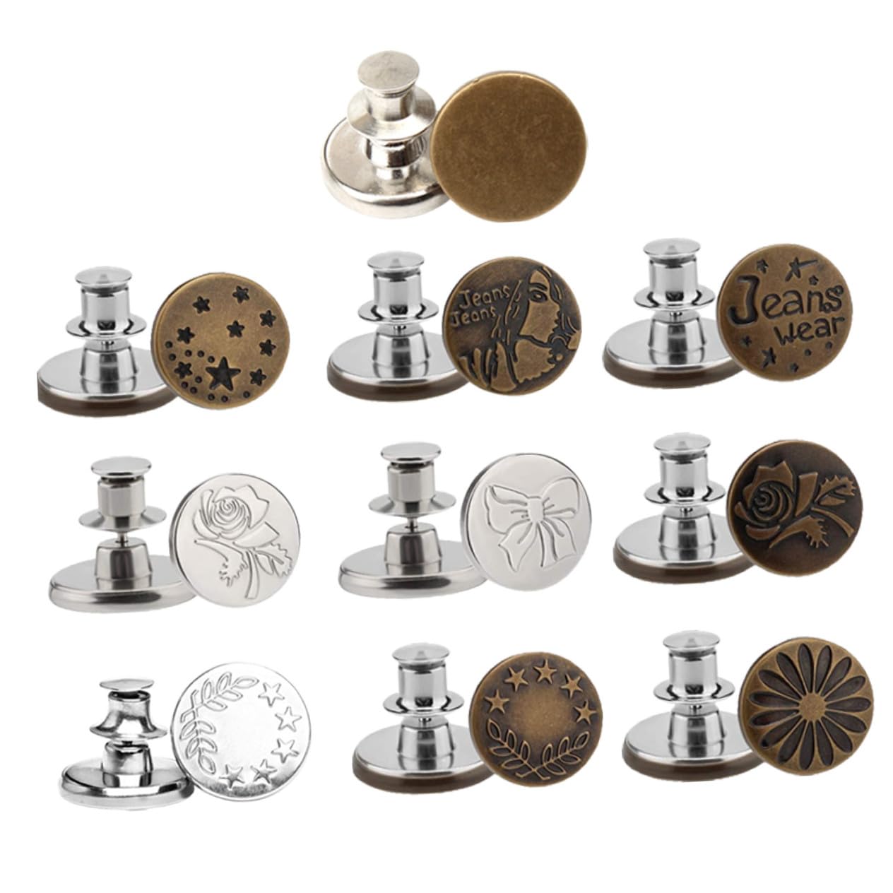 TEHAUX 3sets Bottoni Instantanei Regolabili Per Jeans Chiusura Metallo Rimovibile Senza Cucitura Pratico Per Abbigliamento e Accessori Design Durevole e Facile Da Usare
