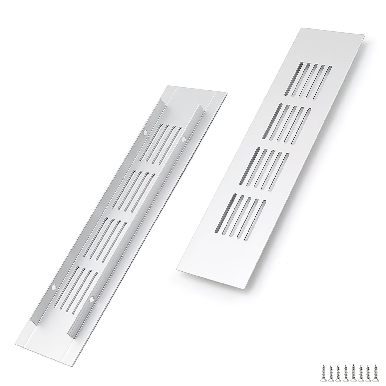 WJUAN 2 Piece Aluminum Ventilation Grille 200x50mm Silver Rectangular - Ventilation Grille for Cabinets, Bedrooms & Doors