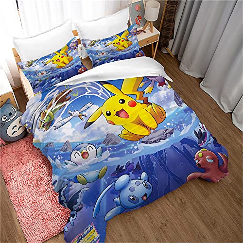 Taie d'oreiller Et Housse De Couette 3 Pièces Ensemble sur Lit, Personnalité Couette Homme Bikachu Fille Tendance Unique (220 x 240 cm,Pokémon 04)