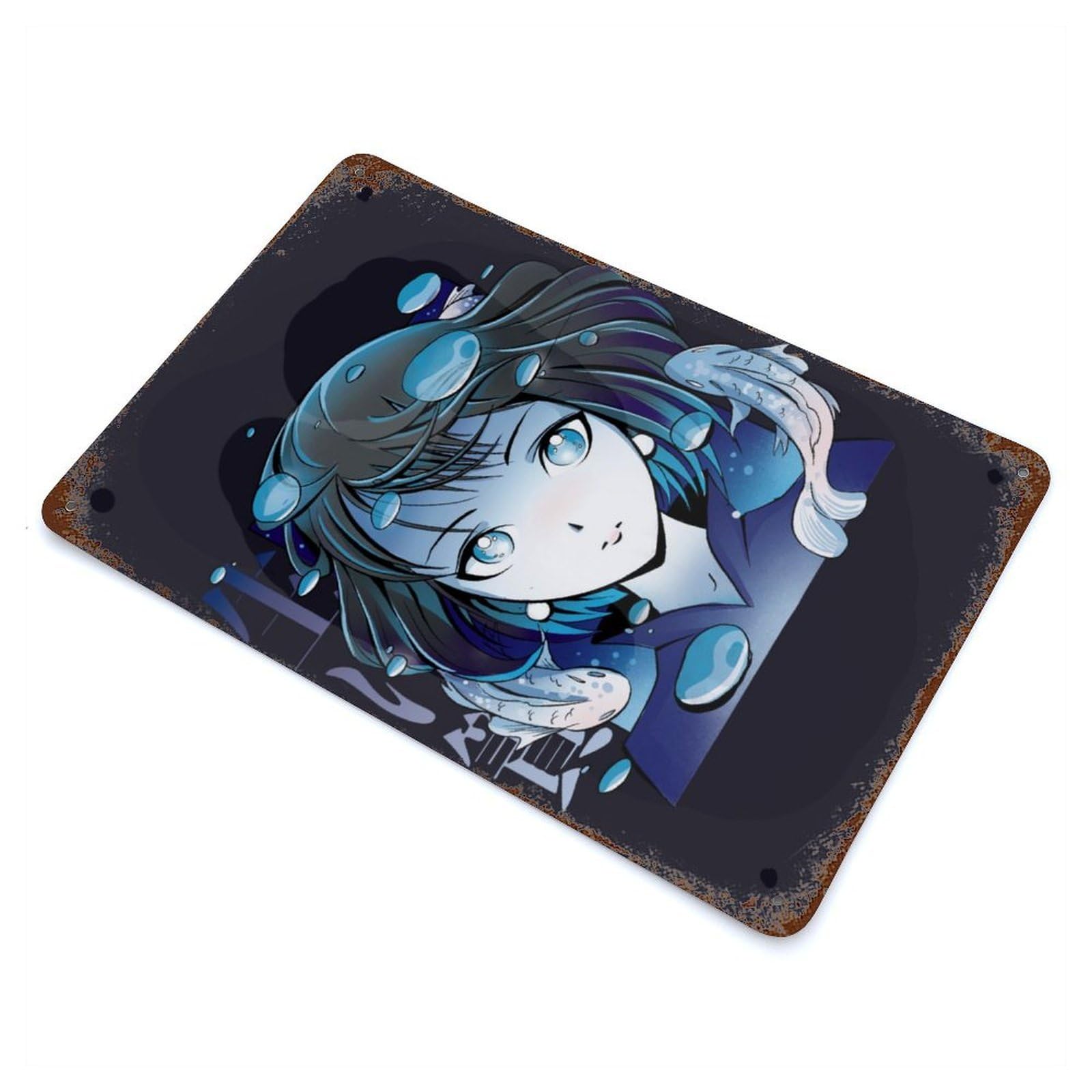 Vintage Rust Metal Sign with Anime Girl with Koi Fishes Design 11.8"x7.9", for Shed, Workshop And Garage Wall Decor, Classic Wall Plaque