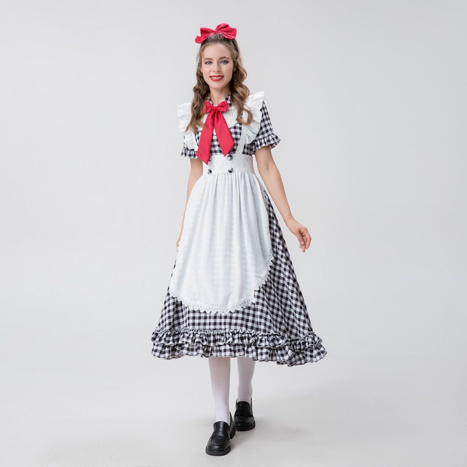 Generisch 2026 Cosplay-Kleid mit Spitzenweste Schürze für Damen Elegantes Outfit ideal für Halloween-Partys Volksfeste traditionelle Tracht mit femininem Charme