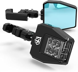 Xprite UTV Side View Mirrors Aluminium w/LED Spot Lights Clear Lens Compatible with 1.75"-2" Roll Cage Bar for Pioneer Polaris RZR Side by Side Can Am X3 Kawasaki Teryx Mule Yamaha Rhino Wolverine