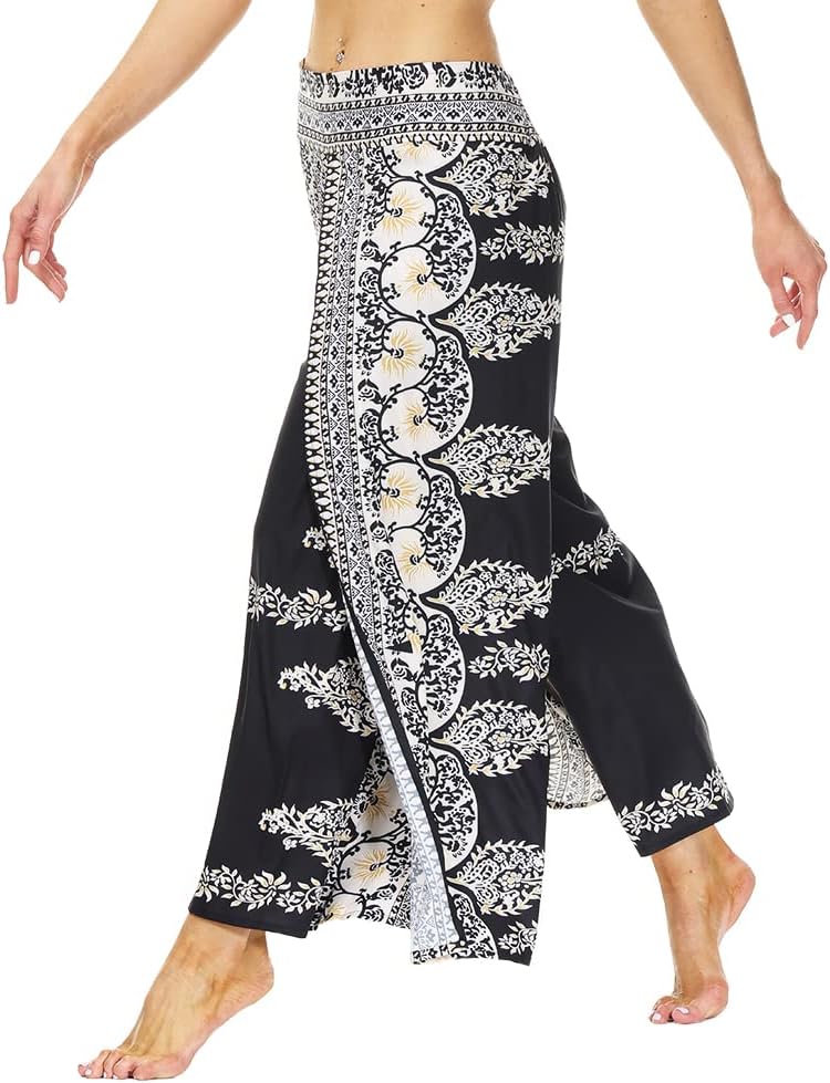 Ainuno Boho Pants Wide Leg Palazzo Pants with Slits for Women Flowy Hippie Pant Thin - Image 4