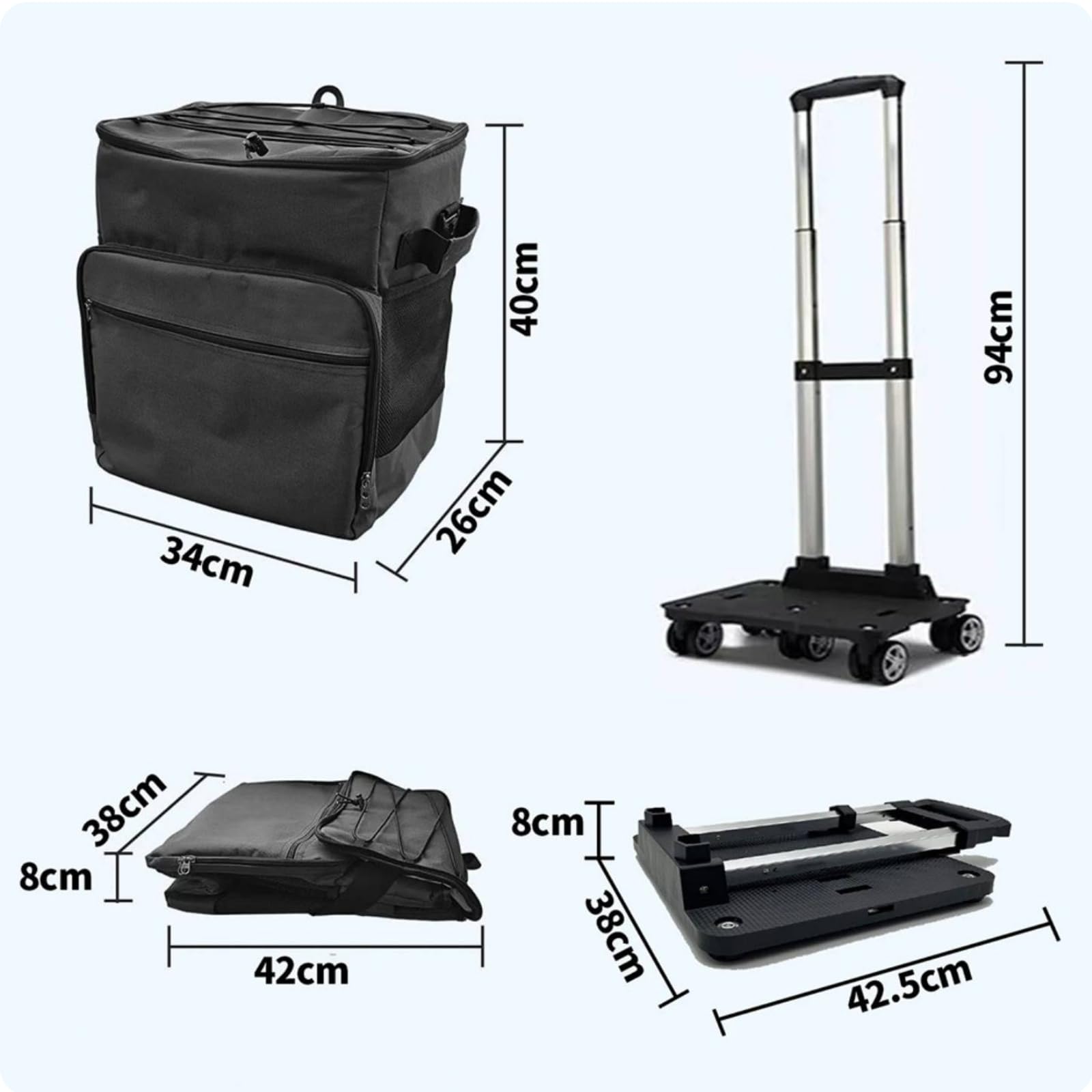 predolo Borsa Frigo Portatile con Ruote Carrello Termico Isotermico Borsa Termica Trolley con Manico Regolabile in Oxford E Rivestimento con Tasca Frontale, Nero, 40L