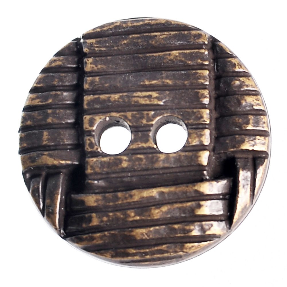 Mibo 10pcs ABS Metal Plated Button - 2 Hole - Elevated Stranded Weave Design - 24L(15mm) - Antique Brass