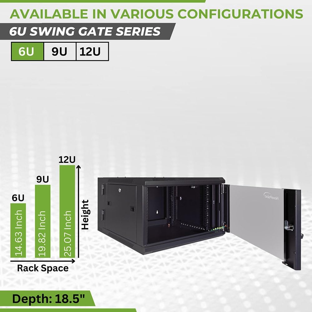 NavePoint 6U Pared Montaje Doble sección con bisagras Swing out Servidor para Armario de Red en Rack