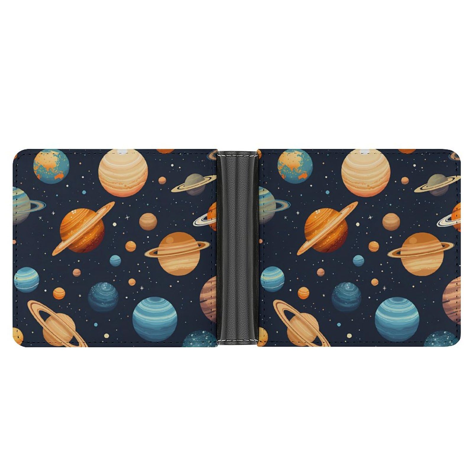 Celestial Planets Funny Billfold Wallet Credit Card Holder Slim Passcase Pouch Purse for Men Women