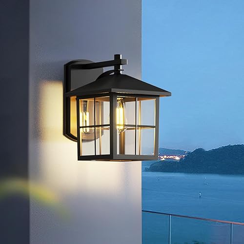 Miniatura 7 de Lámpara de pared para exteriores con pantalla, impermeable, de aluminio negro mate, para patio, pasillo, pasillo, puerta, porche, patio