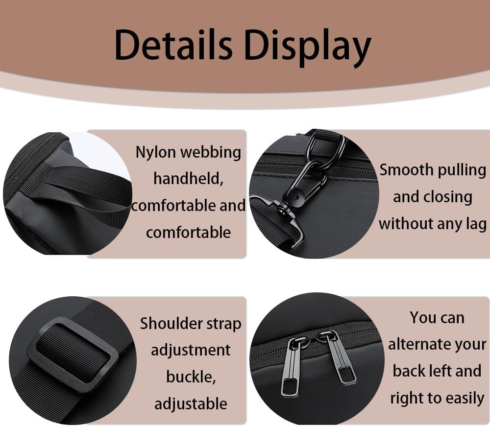 Travel Sling Bag Waterproof Crossbody Bag with Combination Lock Anti-Theft PU Leather Chest Bag with USB Charging Hole Shoulder Backpack Motorcycle Bags Black-gold - Image 7