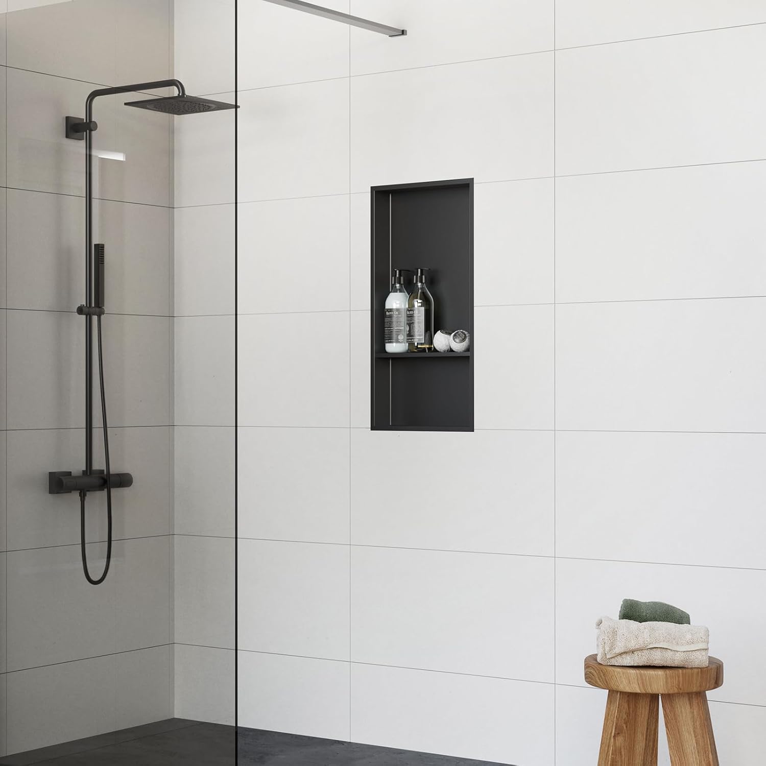 24x12 Shower Niche, No Tile Needed Insert, 304 Stainless Steel, Sloped Base, Matte Black in-Wall Shelf