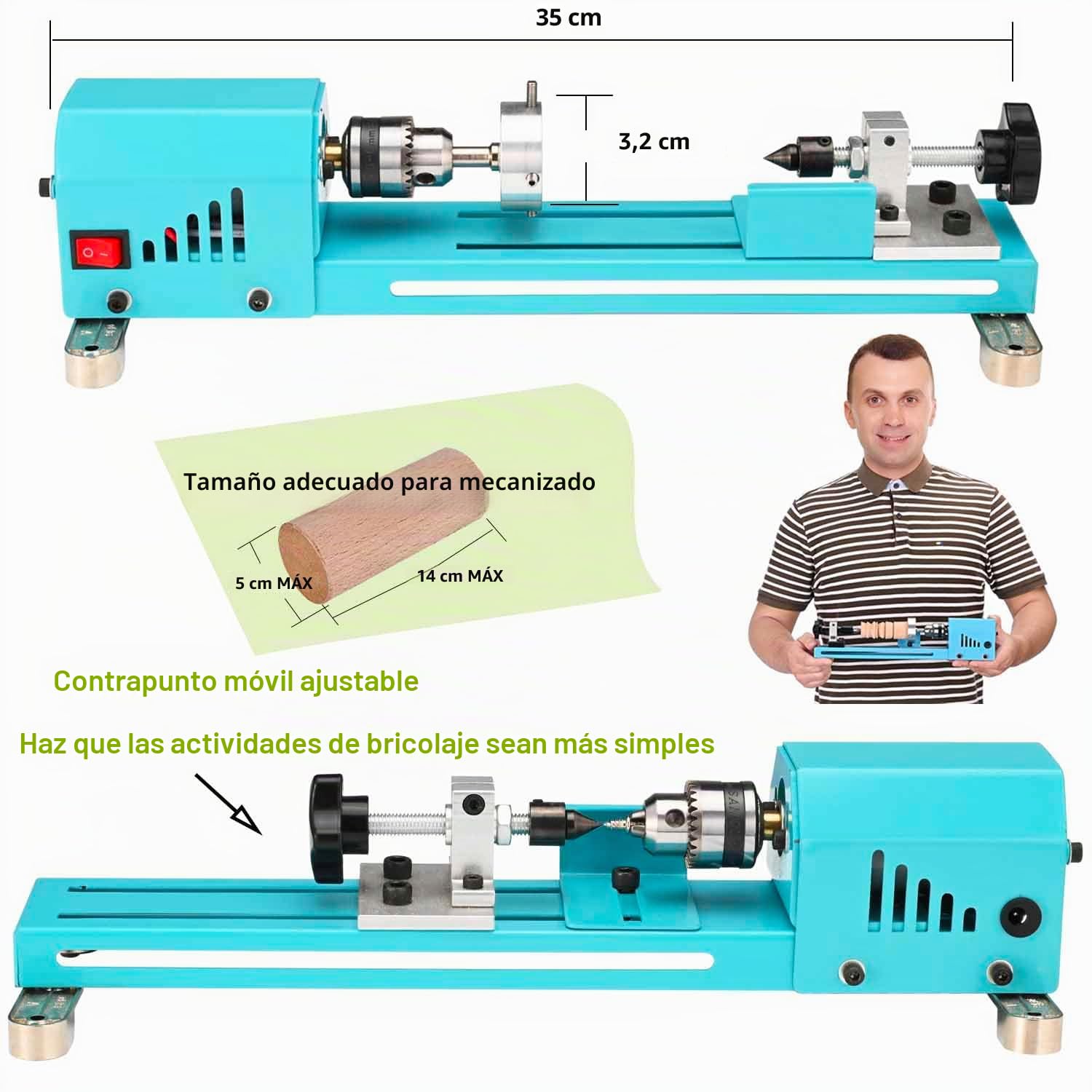 Mini torno de madera, máquina de torno multiusos, torno de fresado, corte, pulido, mesa profesional, kit de herramientas de torno superior