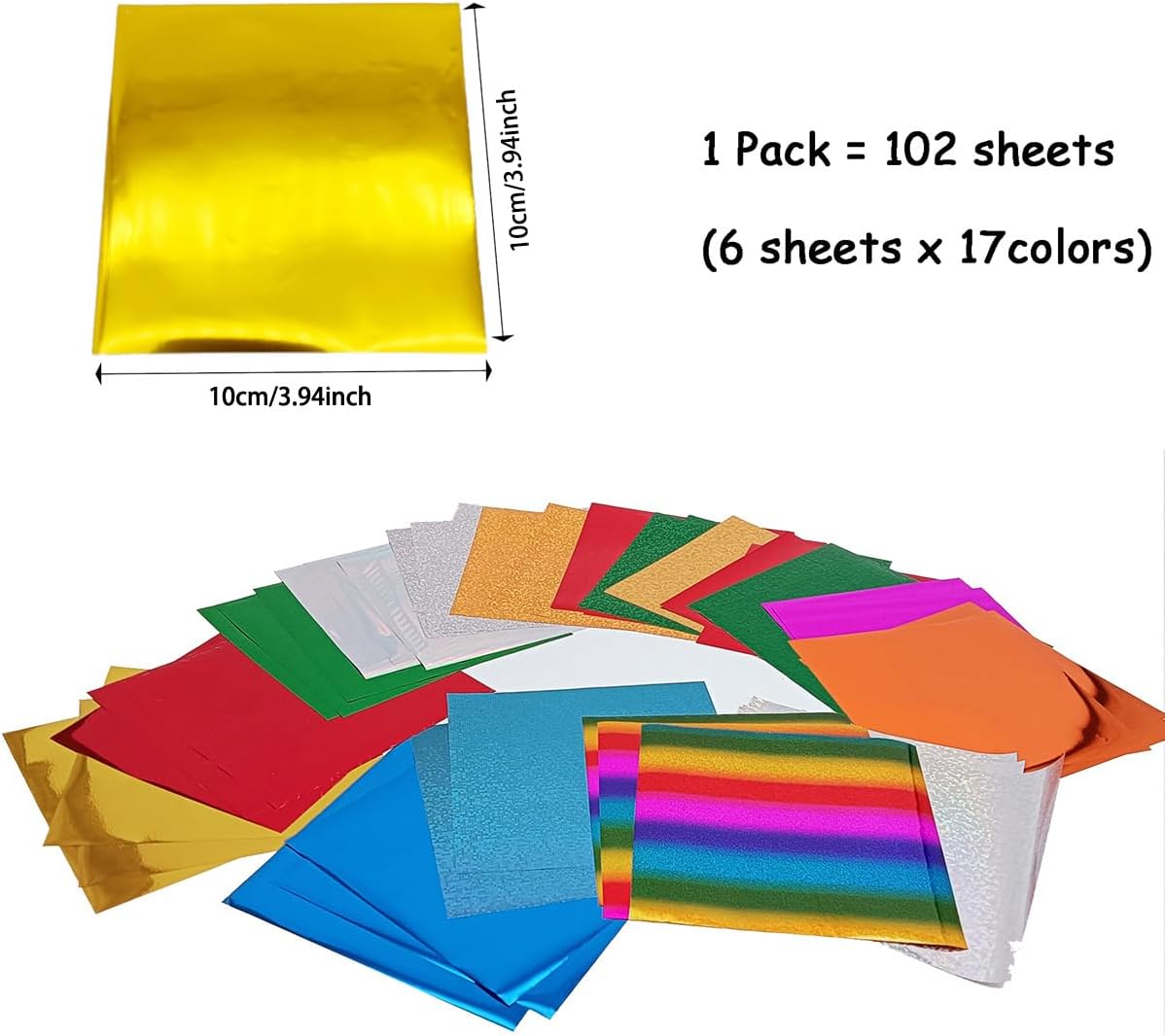 102 Sheets 17 Colors Holographic Heat Transfer Craft Foil Film - Reactive Foil Transfer for Handmade Craft Accessories