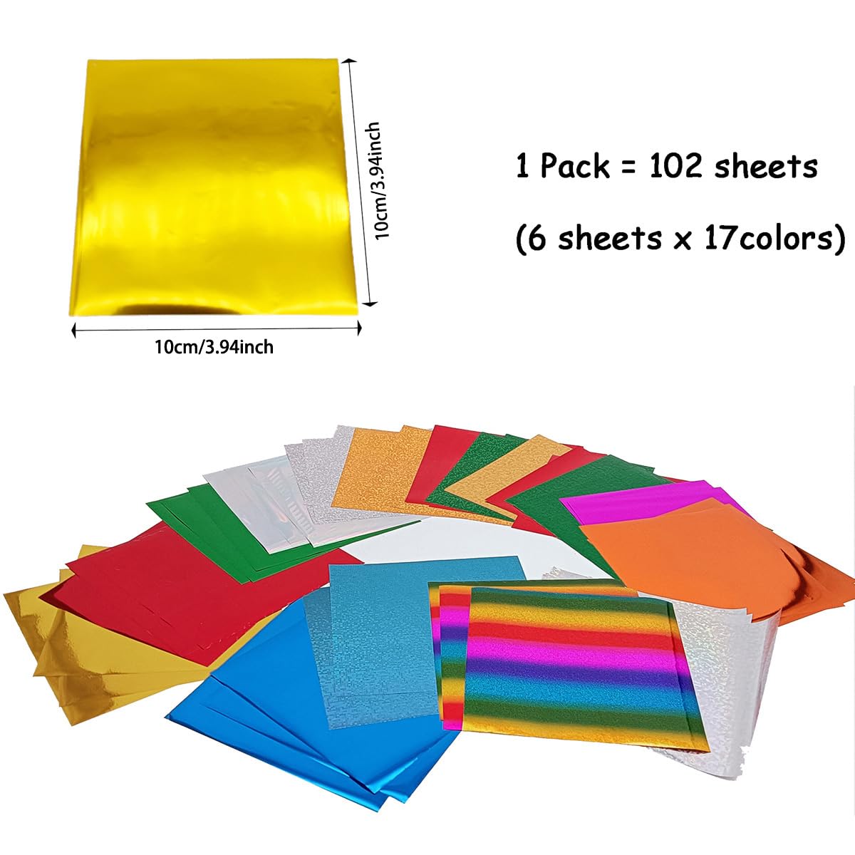 JBQUEEN 102 Sheets 17 Colors Hot Foil Paper Reactive Foil Transfer Foil Film To Be Used With Hot Foil System, Paper Holographic Heat Transfer Craft Foil For Handmade Craft Accessories