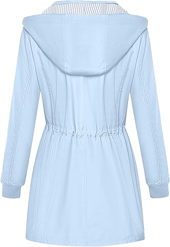 Miniatura 2 de Bloggerlove - Chaqueta de lluvia para mujer, impermeable, ligera, resistente al agua y al viento, diseño a rayas, cortavientos con capucha, para uso
