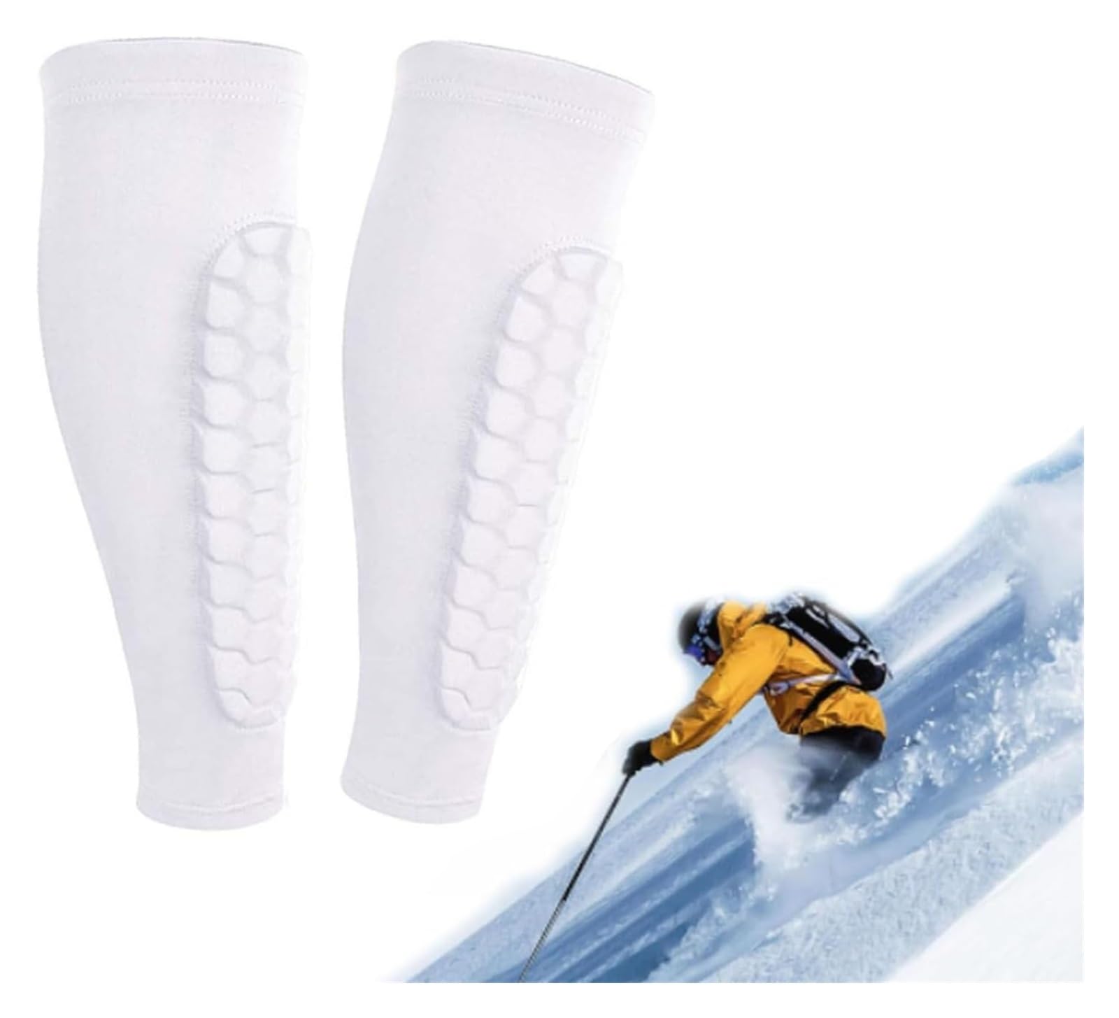 2026 New Skiing Shin Guards Pads Socks,Calf Compression Sleeve With Honeycomb Pads,Breathable Elastic Anti-Collision For Skiing & Snowboarding(White,L)