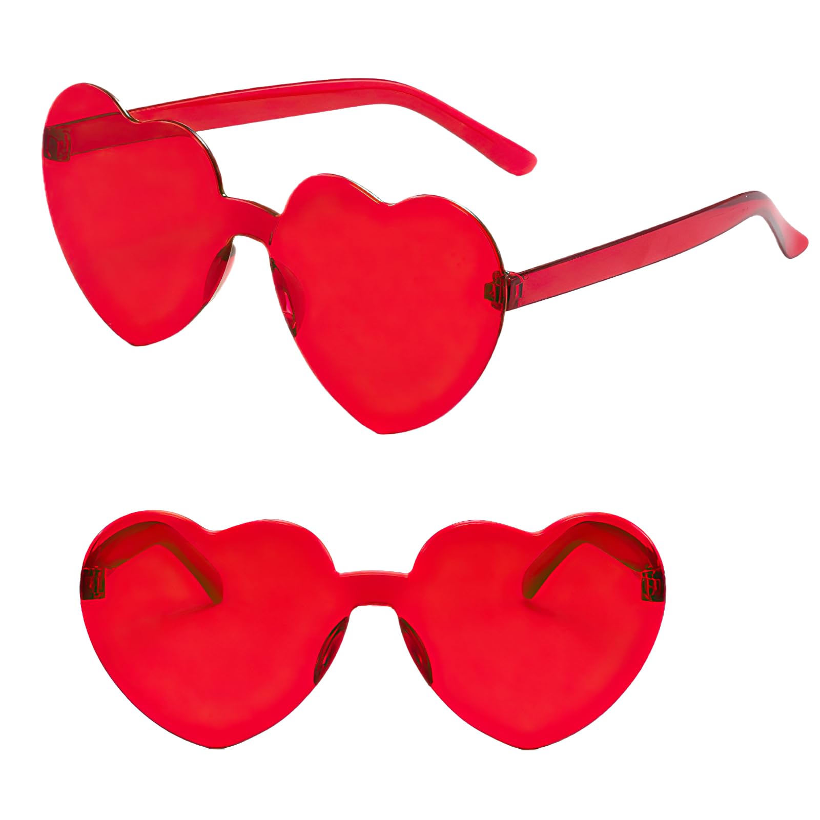 Pack of 2 Rimless Heart Glasses, Valentine's Day Red Sunglasses Heart, Women's Love Shaped Sunglasses, Love Glasses Retro Party Glasses for Birthday Party Valentines Party, Fancy Dress Party
