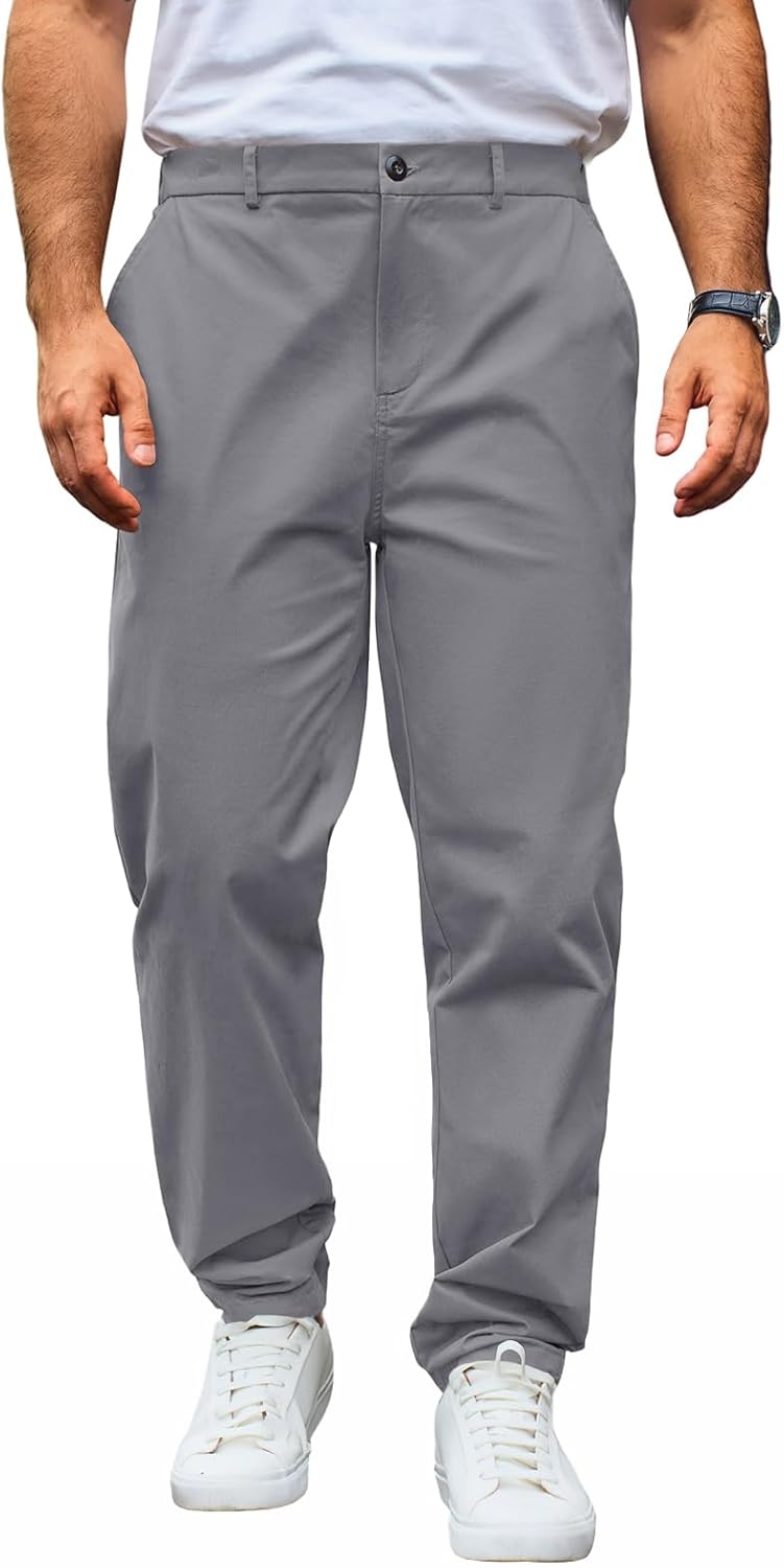 Runcati Pantaloni chino da uomo, vestibilità normale, elasticizzati, per il tempo libero, tinta unita, in cotone, lunghi, leggeri, da lavoro, con elastico in vita - Amazon product rated Grade B