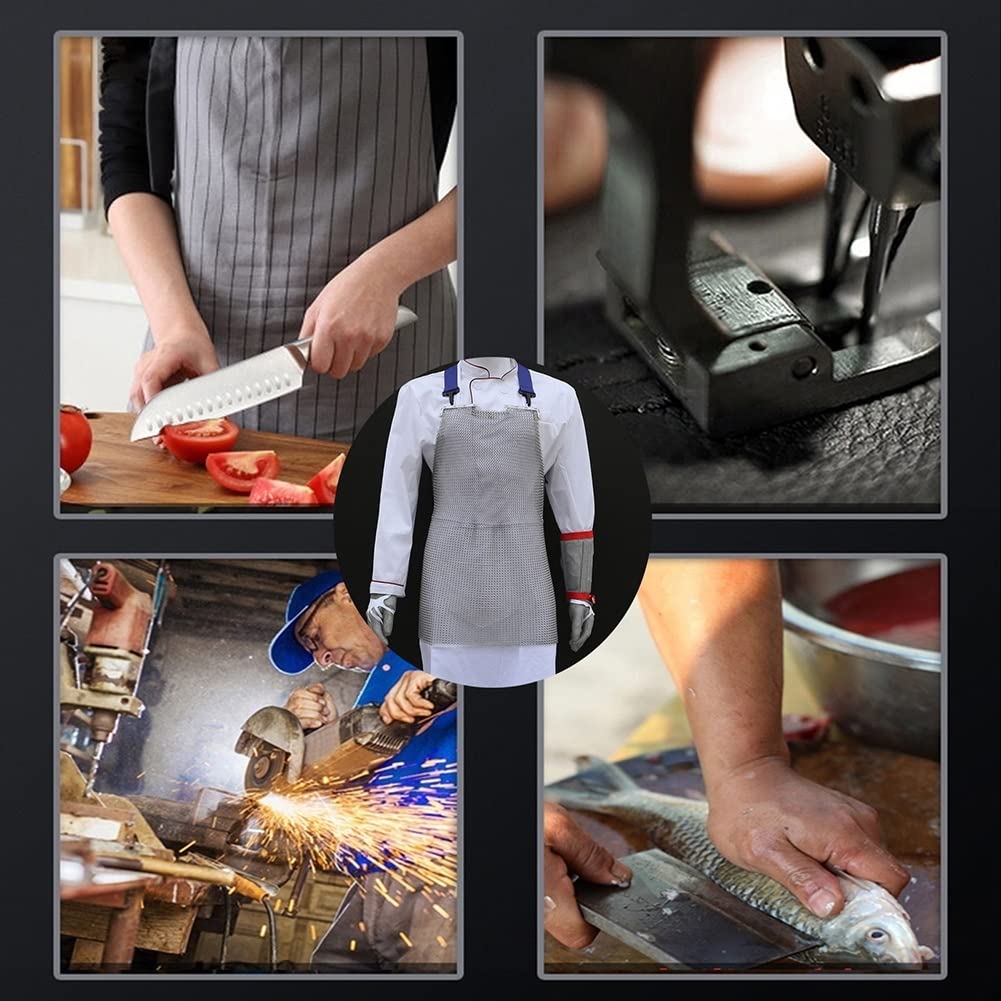 Tablier de boucher en acier inoxydable résistant aux coupures en maille de chaîne, tablier de travail de sécurité et tablier résistant aux coups de couteau avec bretelles réglables
