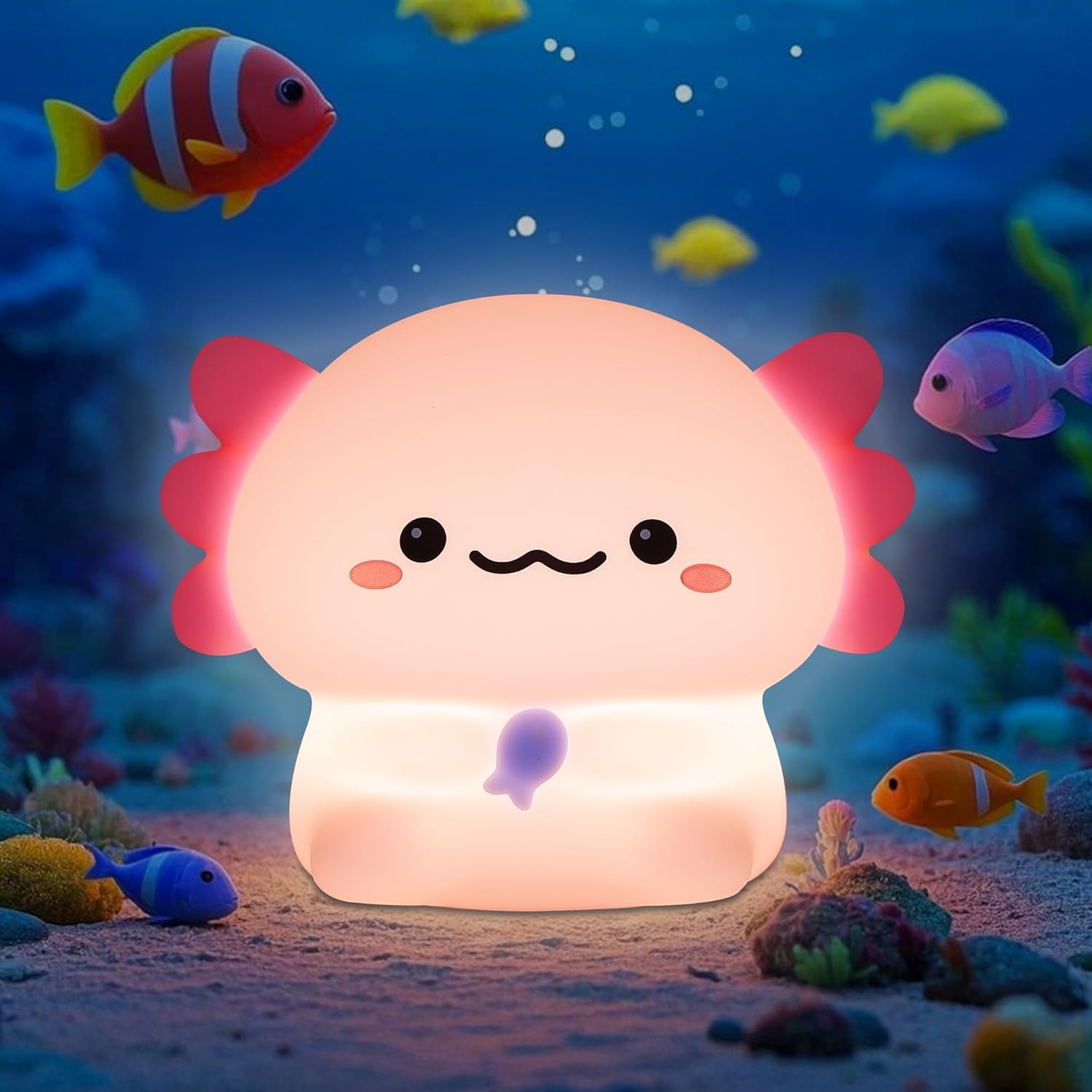 Axolotl Night Light for Kids & Adults – Cute Silicone Axolotl Lamp with Tap Control, 3 Brightness Levels, Rechargeable Nightlight with 30-Min Timer Safe Bedside Night Light for Babies, Toddler