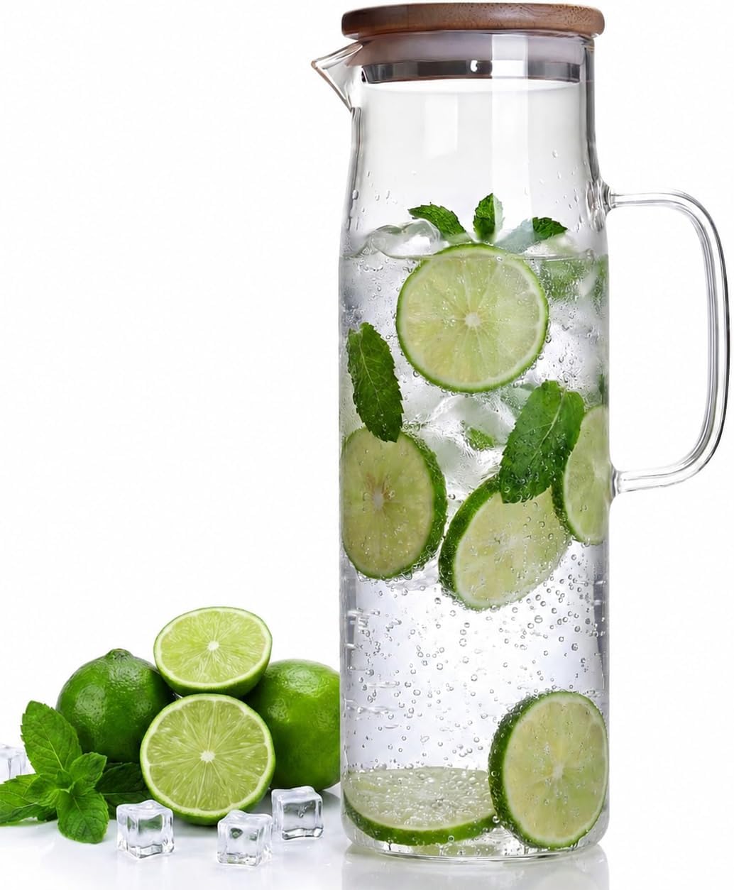 hjn Glass Pitcher with Lid Glass Water Carafe with Handle, Fridge Water Jug Cold or Hot Beverages, Iced Tea, Milk, Juice 1500ml/51oz &