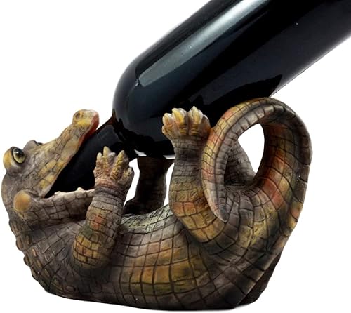 Ebros Gift Fantástico cocodrilo sediento cómico estatuilla soporte de vino de cocodrilo 8.75 pulgadas de alto prehistórico reptil Chompsy Gator