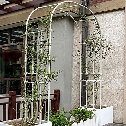 Arco de hierro forjado para jardín para plantas trepadoras, marco de soporte de vid de rosas, decoración de jardín al aire libre para césped, patio, terraza, blanco (150 cm y 180 cm)