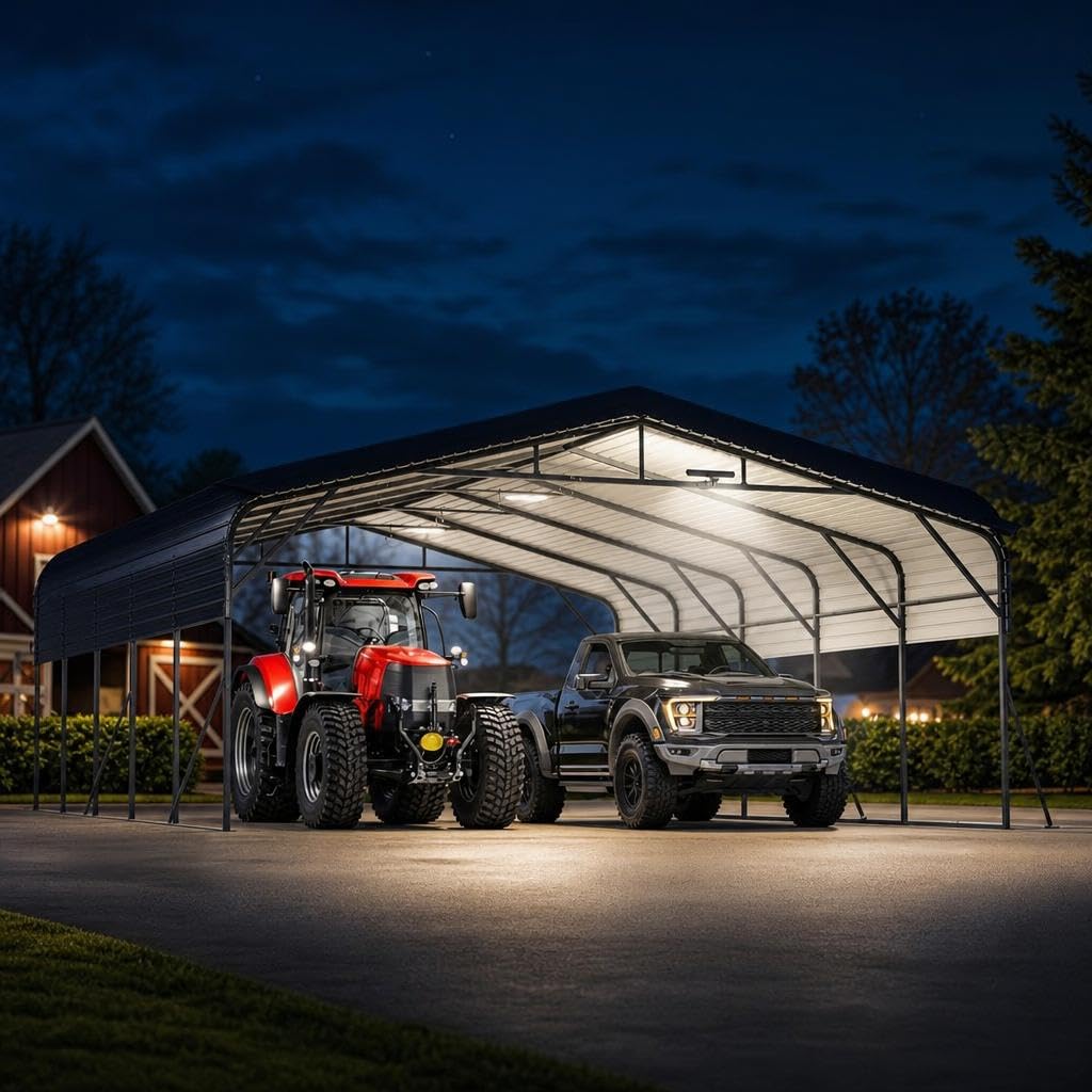 Photo 1 of ***MISSING PIECES*** Garvee 20x25ft Carport with Solar Lights, Heavy Duty Steel Garage Kit