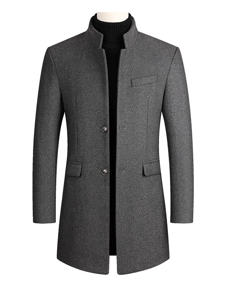 GUOCU Homme Automne Manteau d'hiver Chaud épais Coupe Slim Couleur unie Mélange de laine Veste Matelassée Trench-coat Manteau long d'affaires Caban Parka - Manches Longues Gris S