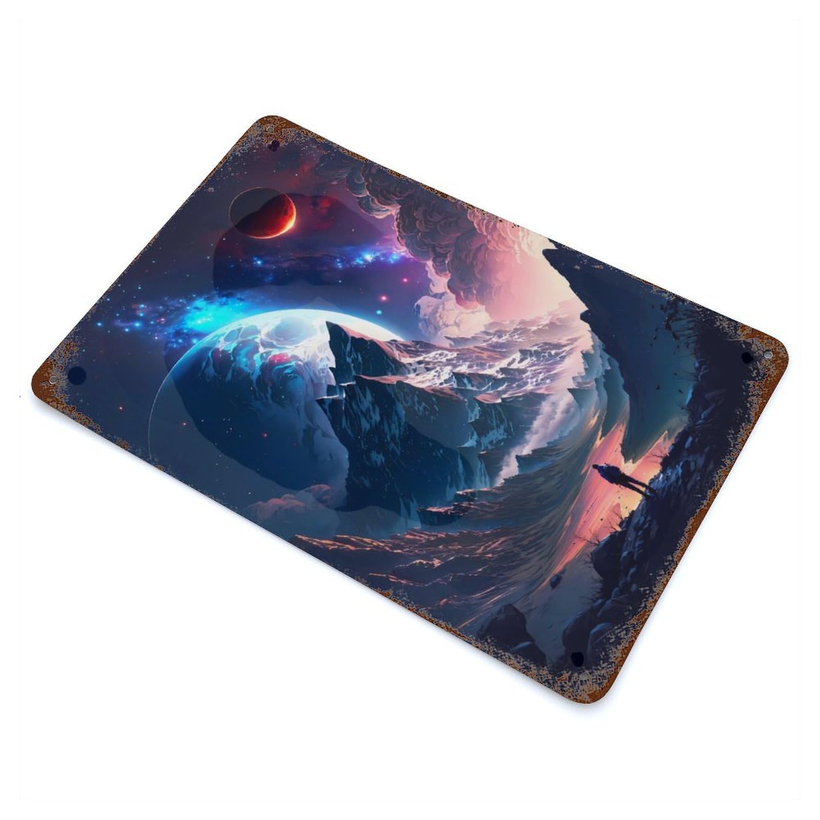 Stellar Twilight Galaxy 11.8"x7.9" Rustic Tin Plaque, Farmhouse Wall Decor for Basement, Hobby Room And Garage Decor