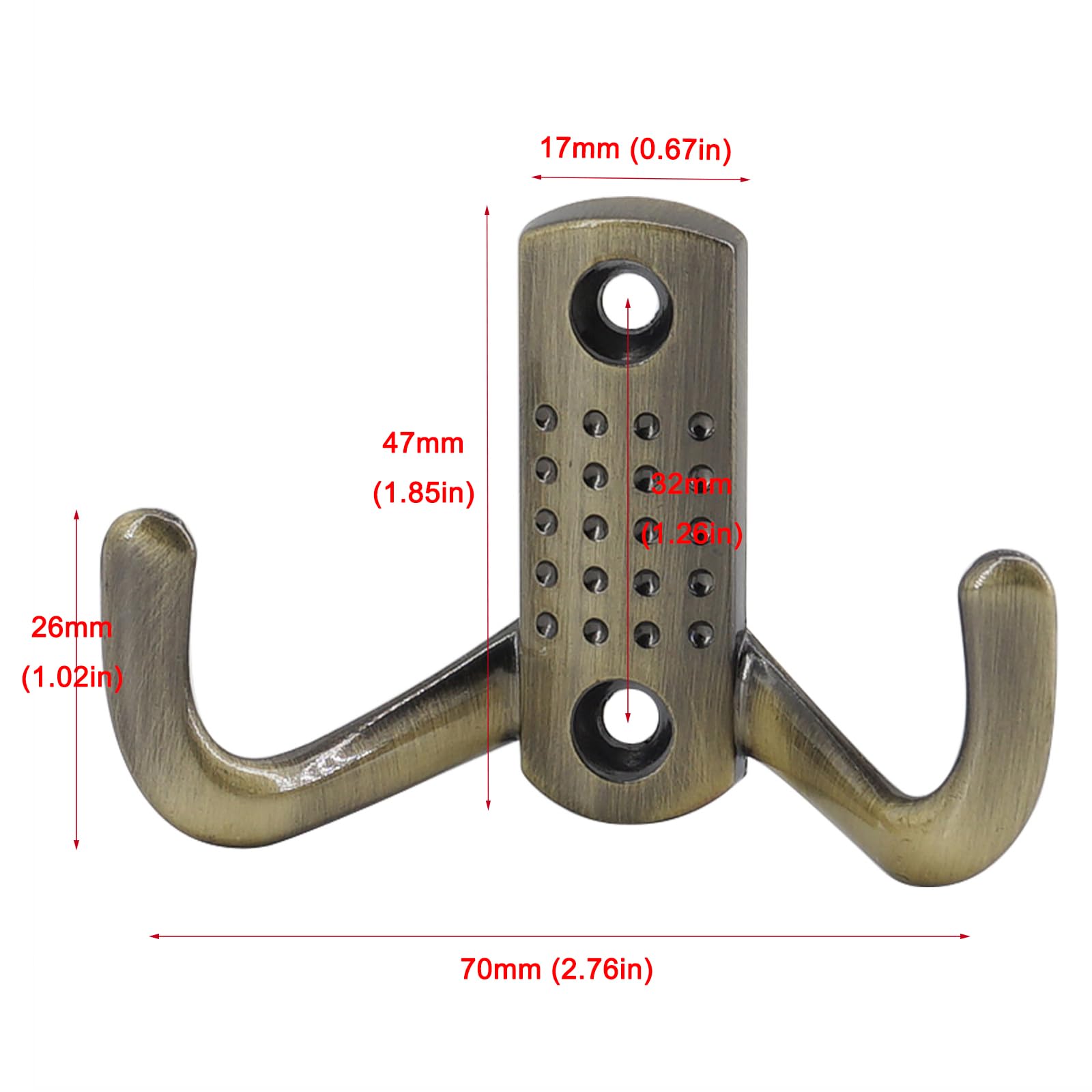 Paraphee 6 Set Metal Double Prong Robe Hooks Wall Mounted Dual Coat Cloth Door Hanger Hooks with Screws for Hanging Clothes Coat - Image 2