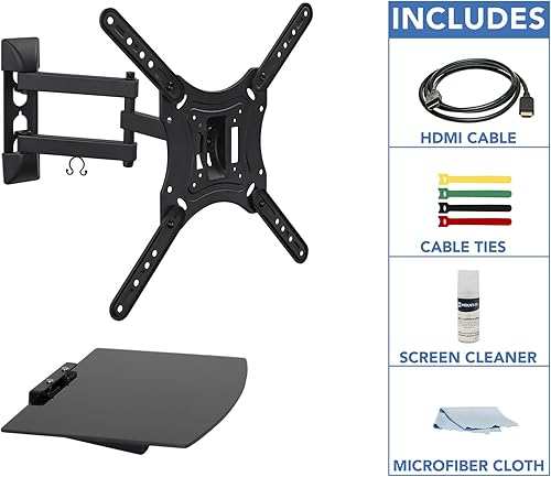 Miniatura 2 de Mount-It! Soporte de TV con estante | Soporte de pared de TV de movimiento completo con estante flotante de entretenimiento para caja de cable, DVR