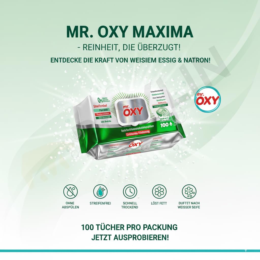 Mr. OXY Maxima Allzweck-Reinigungstücher – Streifenfrei, Fettlösend, Schnell Trocknend, Duft nach Lavendelbrise – Mit Weißem Essig & Natron – Ohne Nachspülen, Einfache Reinigung (Gross Mix #2)