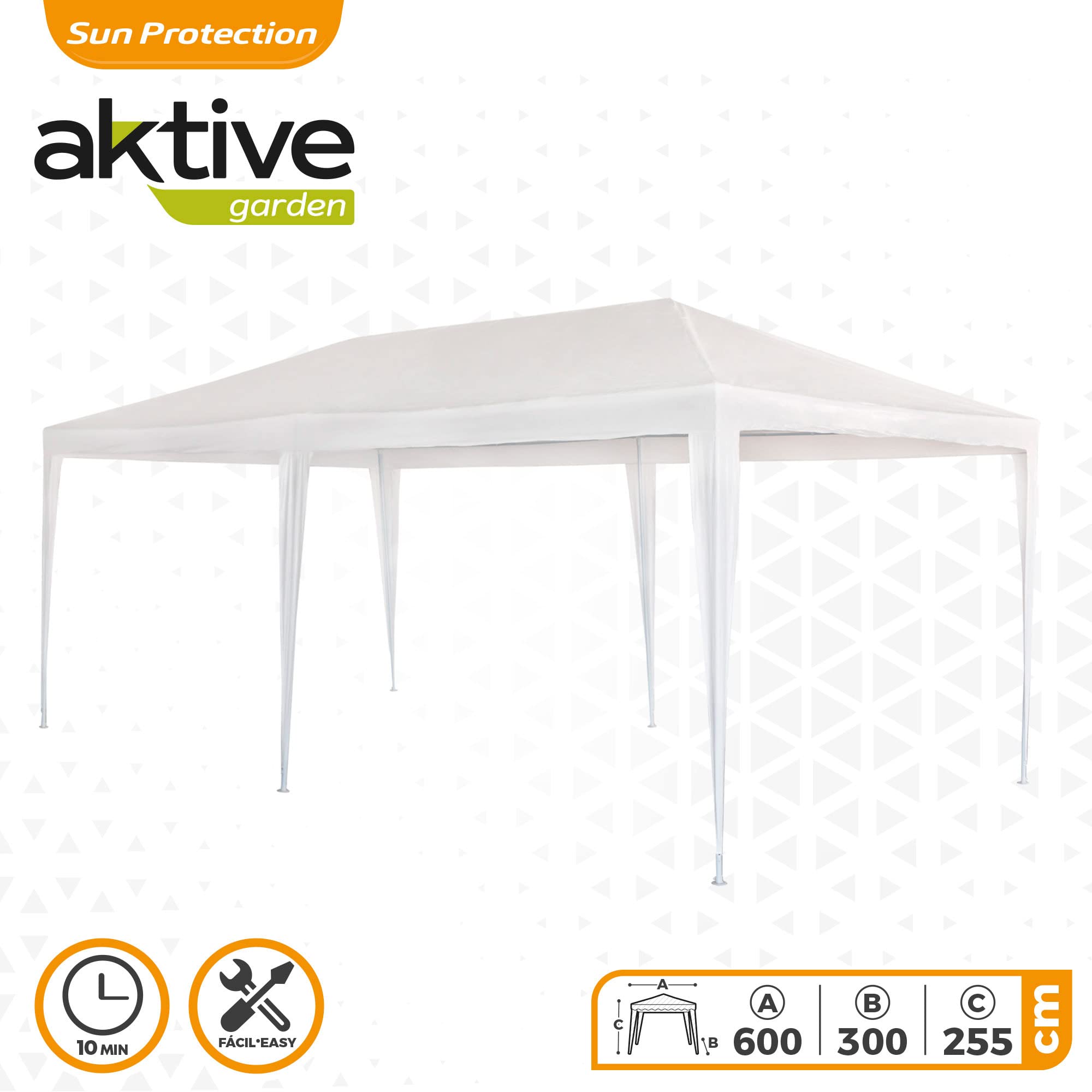 Toldo Rectangular Aktive Garden 300x400 Cm, Color Blanco, Tejido 160 G/m², Con Cuerdas Y Bolsa De Transporte