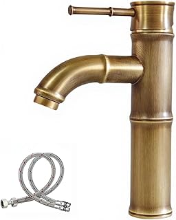 Comprar Retro Grifo Lavabo de Baño Bronce, Grifería Lavabo Monomando Latón Antiguo, Vintage Mezclador Cobre de Baño de Agua Caliente y Fría, Bambú