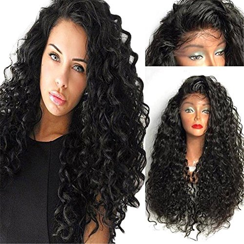 Chanecci Women's Synthetic Fiber Hair Natural Looking, Long Deep Curly Lace Front Full Wigs with Wig Cap and Gifts, 24 Inches - Deep Curly