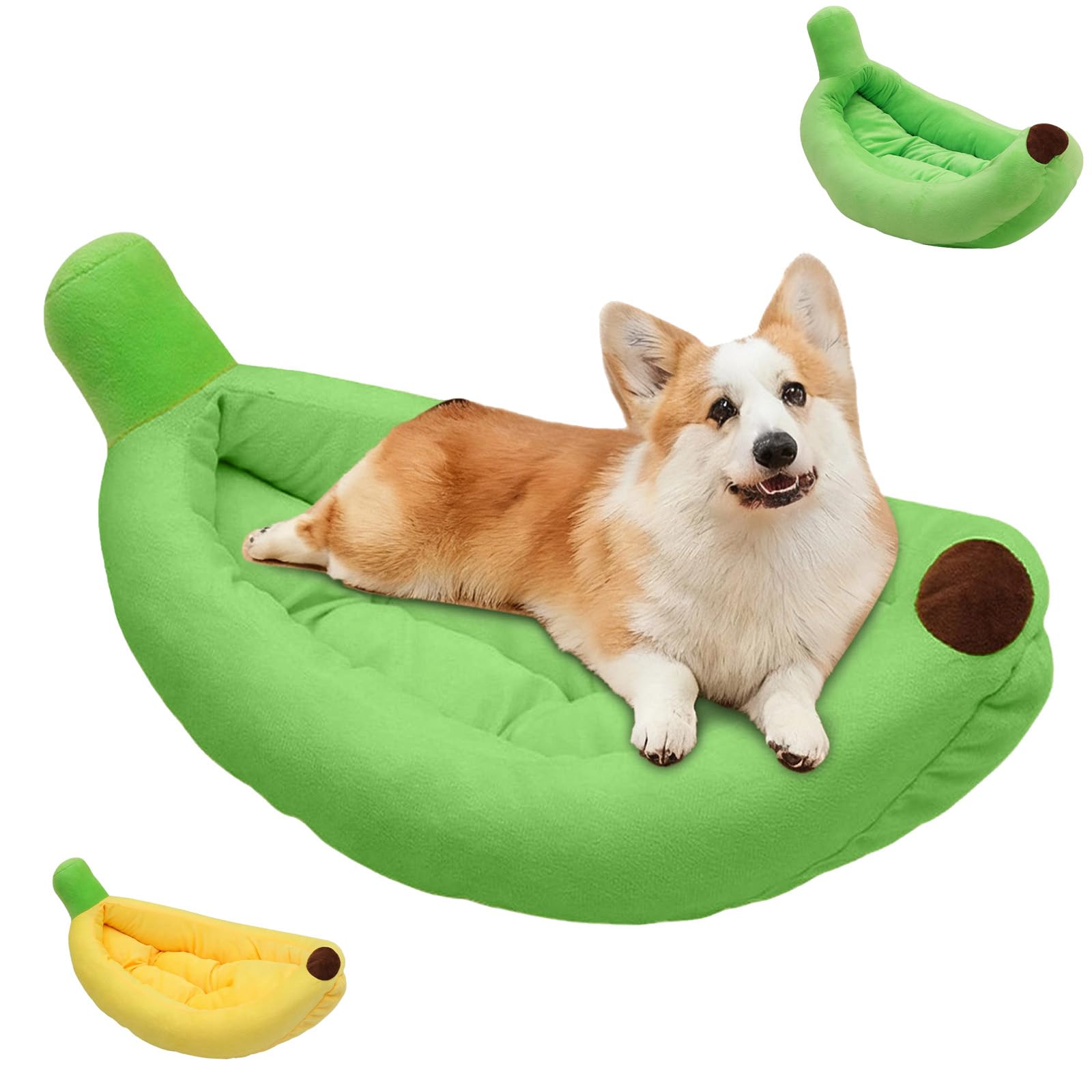 Banana Dog Sofa Bed, Cute Cat Beds, Banana Mat for Dogs, Creative Fluffy Boat Shape Pet Dogs Cat Beds, Cats Cuddler Sleep Medium Wicker Soft Cushion, 85x55x15cm (Green, L)
