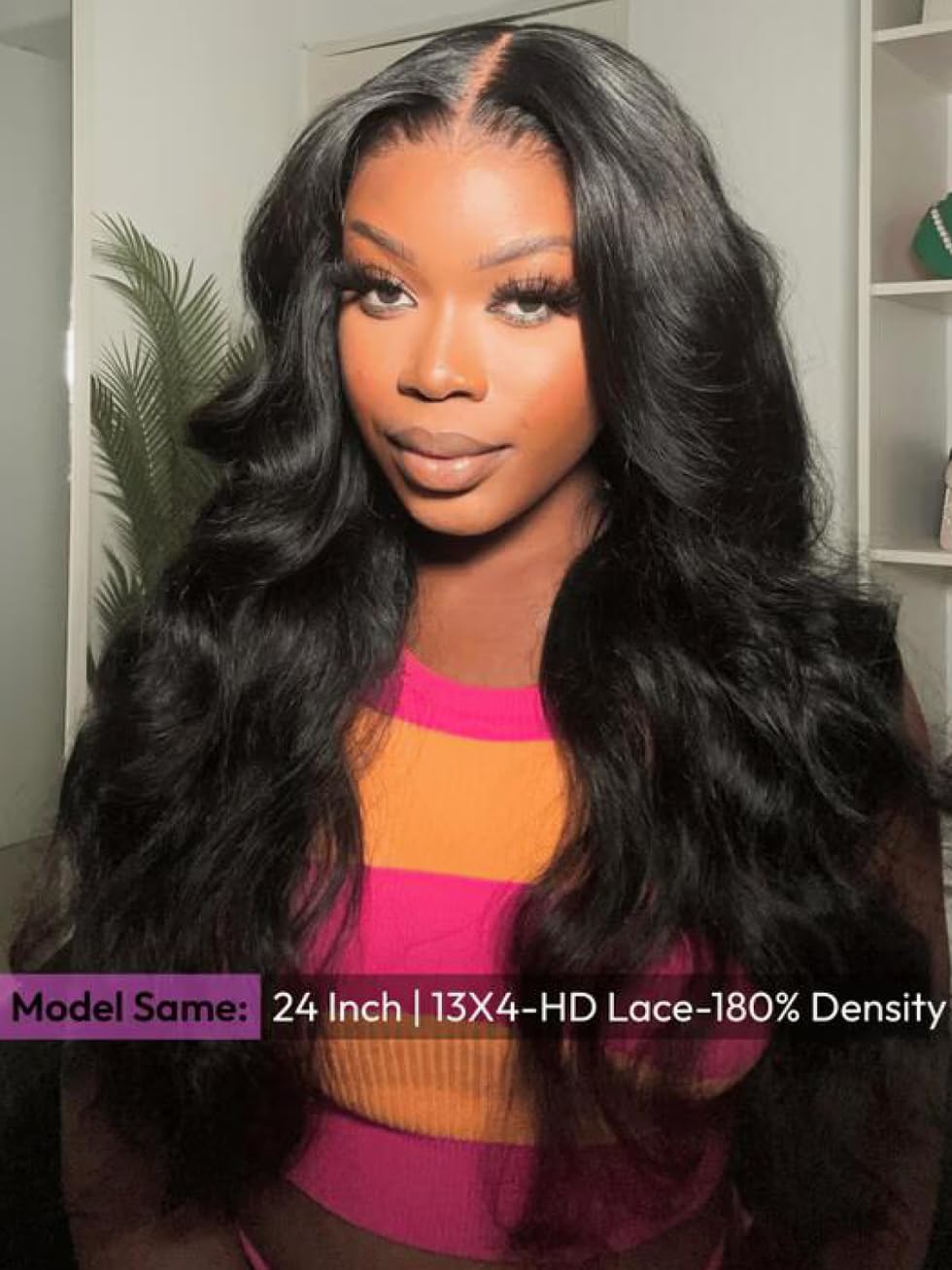 UNICE Body Wave 13x4 HD Real Scalp Lace Front Wigs Human Hair Glueless Drawstring Wig with Face Framing Curtain Bangs Pre Plucked Pre Cut Natural Black 180% Density 18 Inch
