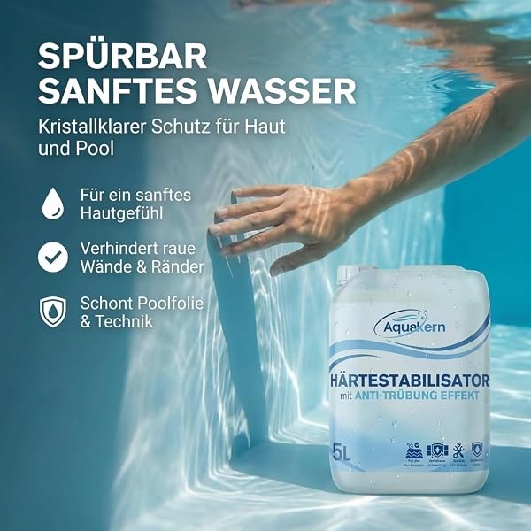Aquakern Härtestabilisator Pool 5L [entfernt Kalkablagerungen] mit Anti-TRÜBUNG-Effekt | Schützt die Pooltechnik | bindet Calcium & Metallionen im Wasser | Kalkentferner Pool | Made in Germany - 3