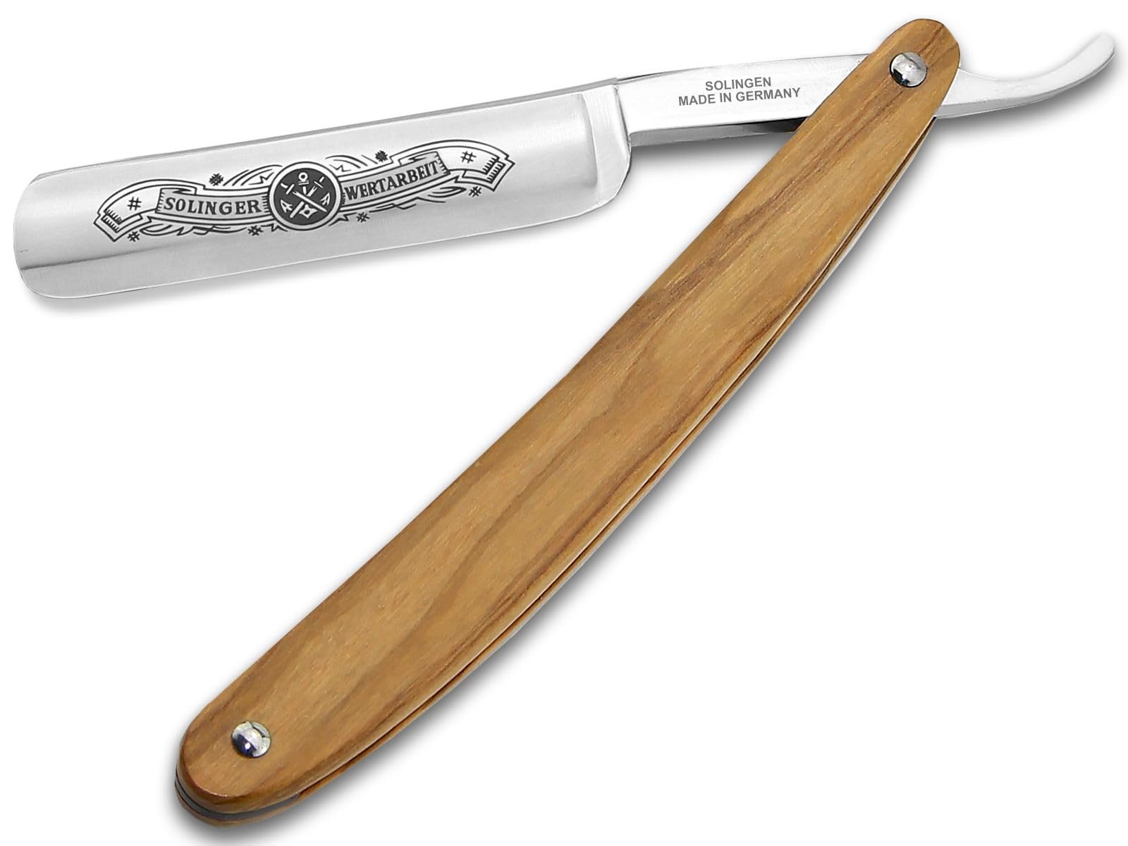 Solinger Nassrasur Rasiermesser 5/8 Zoll mit Echten Oliven-Holzgriff | Solingen Made in Germany Premium Bartmesser mit extra scharf geschliffene Rasierklinge zur optimalen klassischen Bartpflege