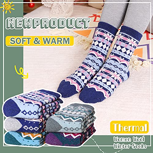 Image of Velice Wool Socks for Women Merino Wool Boot Hiking Thick Thermal Warm Winter Crew Cushion Cozy Work Socks 5 Pairs