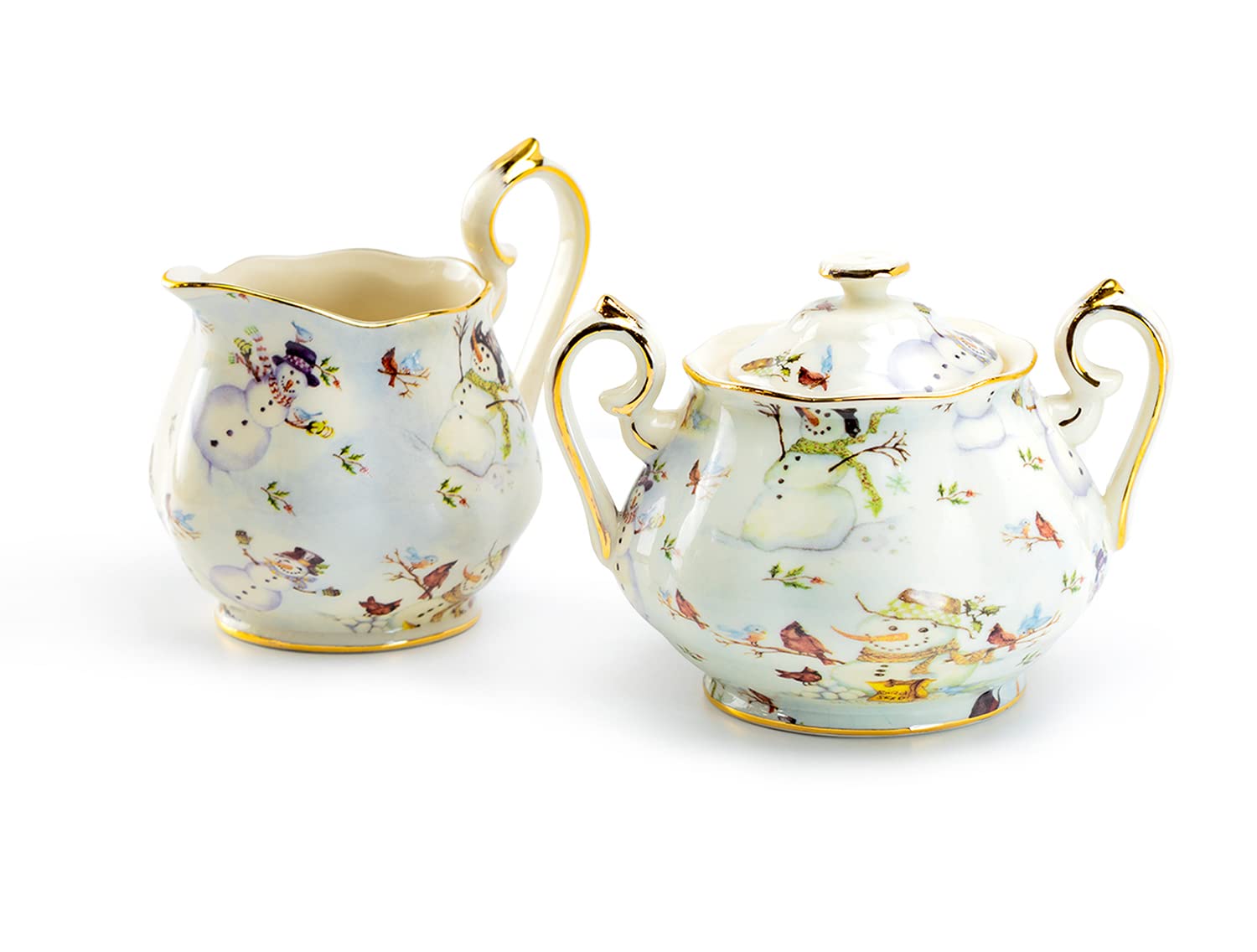 Grace Teaware Holiday Snowman Fine Porcelain Sugar & Creamer Set