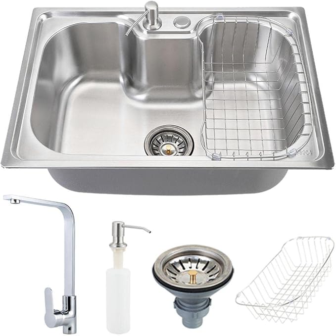 Pingoo.Casa, Kit Cuba para Cozinha com Acessórios, Gourmet, Aço Inox 201, 60x42cm Carajás e Torneira Misturador Monocomando, Tapajós, Prata