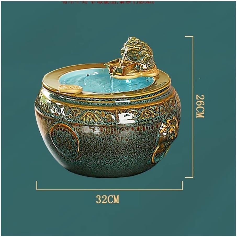 Tabletop Fountains, Ceramic Tabletop Relaxation Fountain with Flowing Water Wheel and Lucky Decor