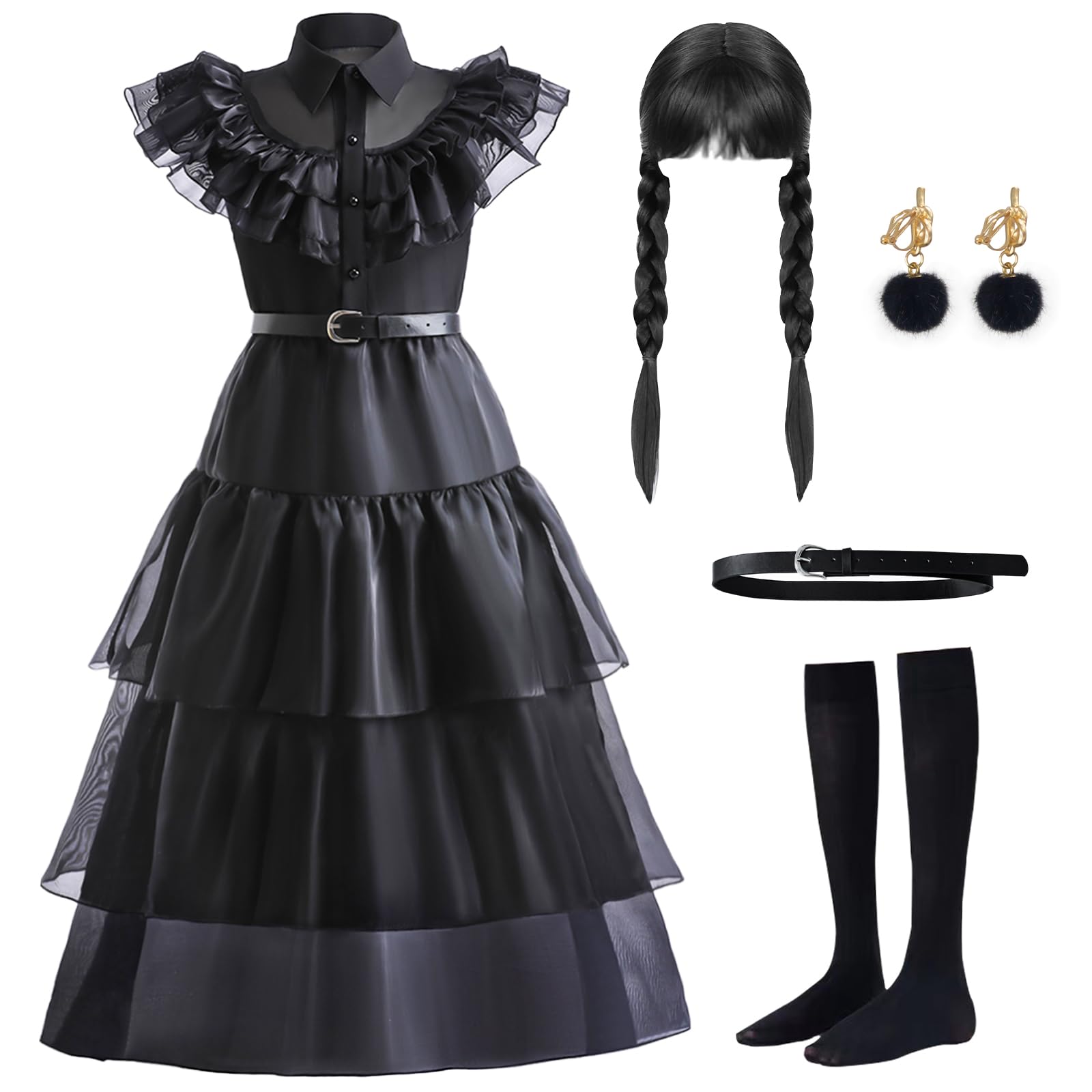 CCJRLM Black Halloween Costumes girls dress for Black Family Kids Cosplay Costumes Dress Up Party Dress 4-14Y
