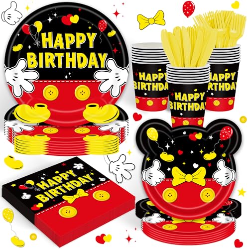 120 Pcs Red Mouse Plates Napkins Party Supplies Disposable Paper Cups Tableware Set for Birthday Party Decorations 20 Guests