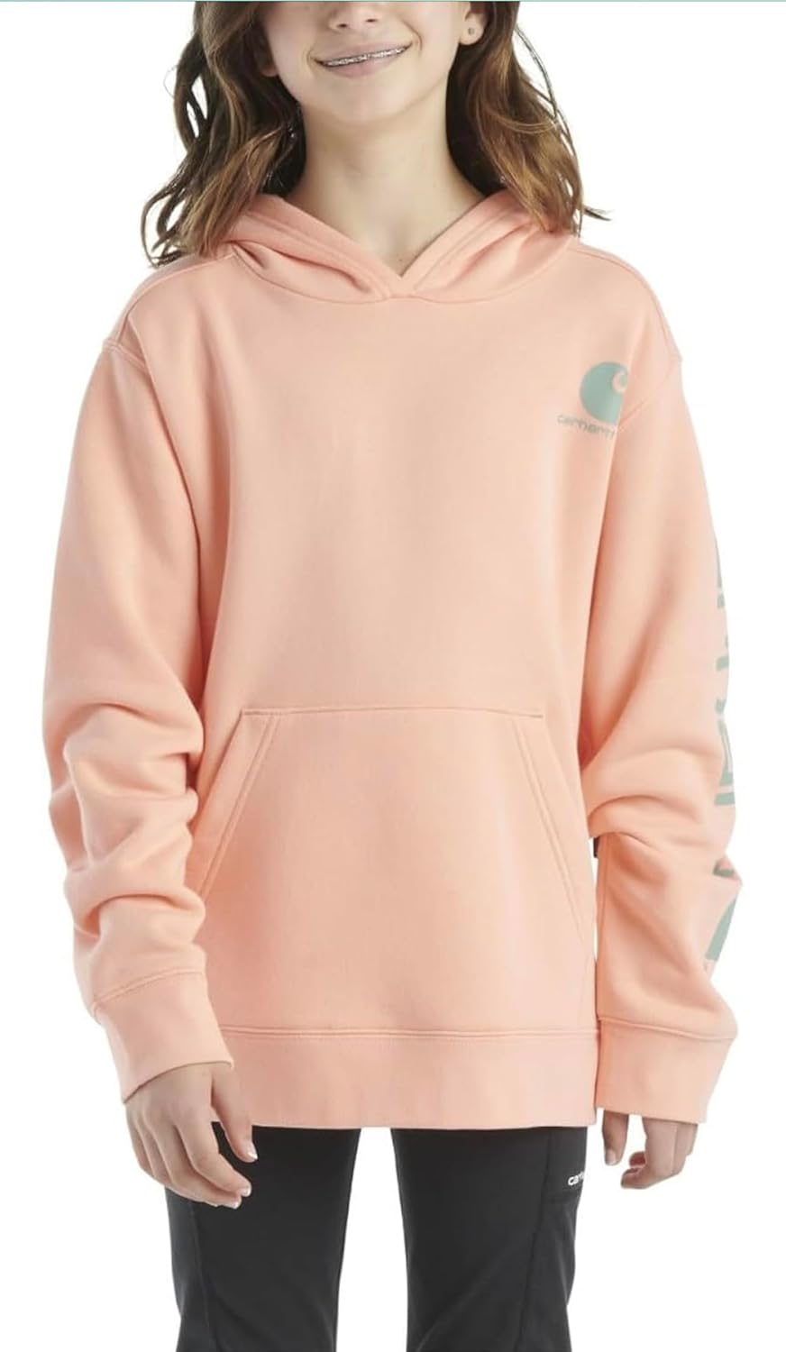 Carhartt Toddler Little Girls' Hoodie Fleece Pullover Sweatshirt, Amber Peach - Size 6