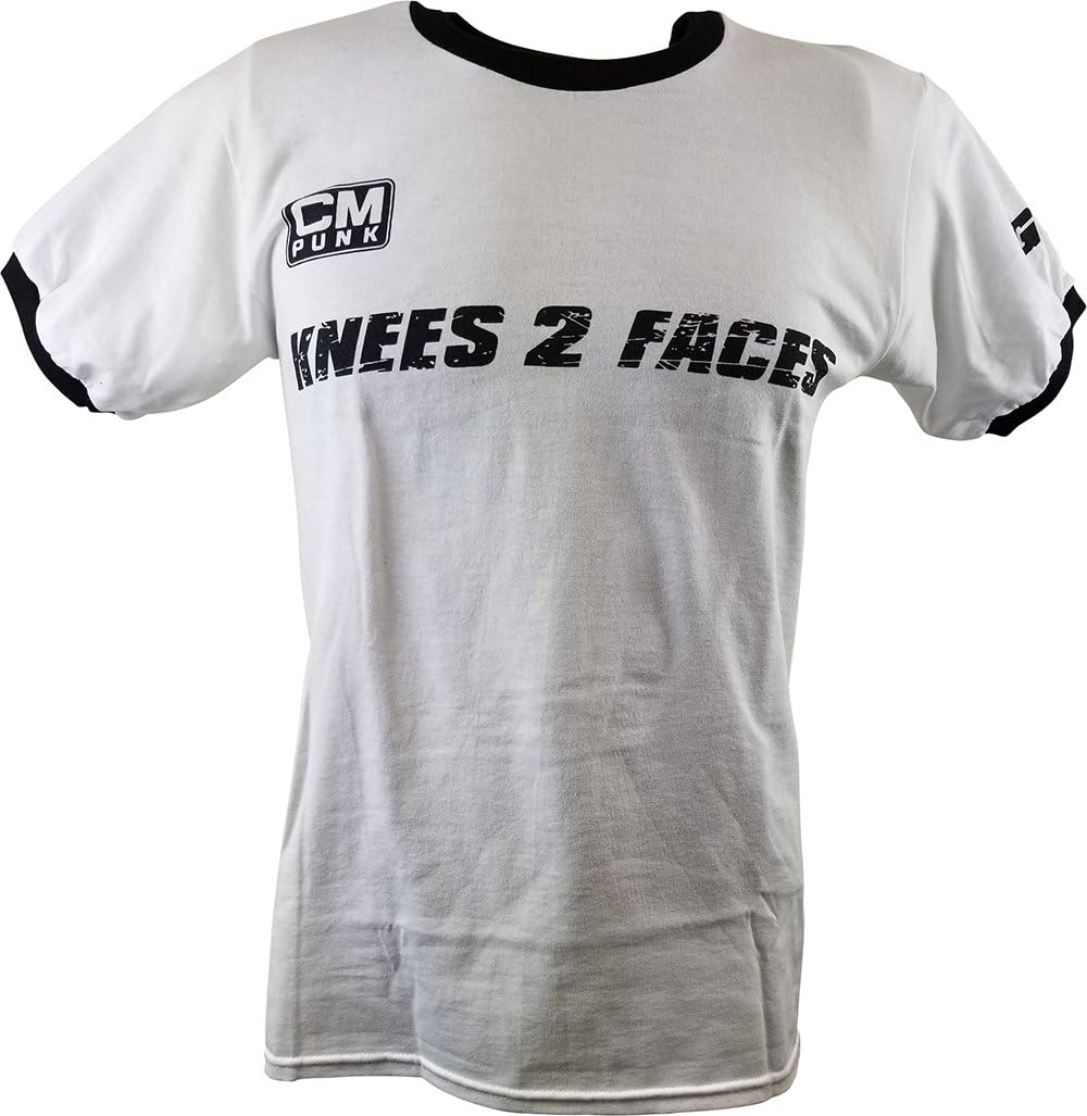 Hybrid Tees cm Punk Knees 2 Faces 25/8/365 White Ringer Mens T-Shirt