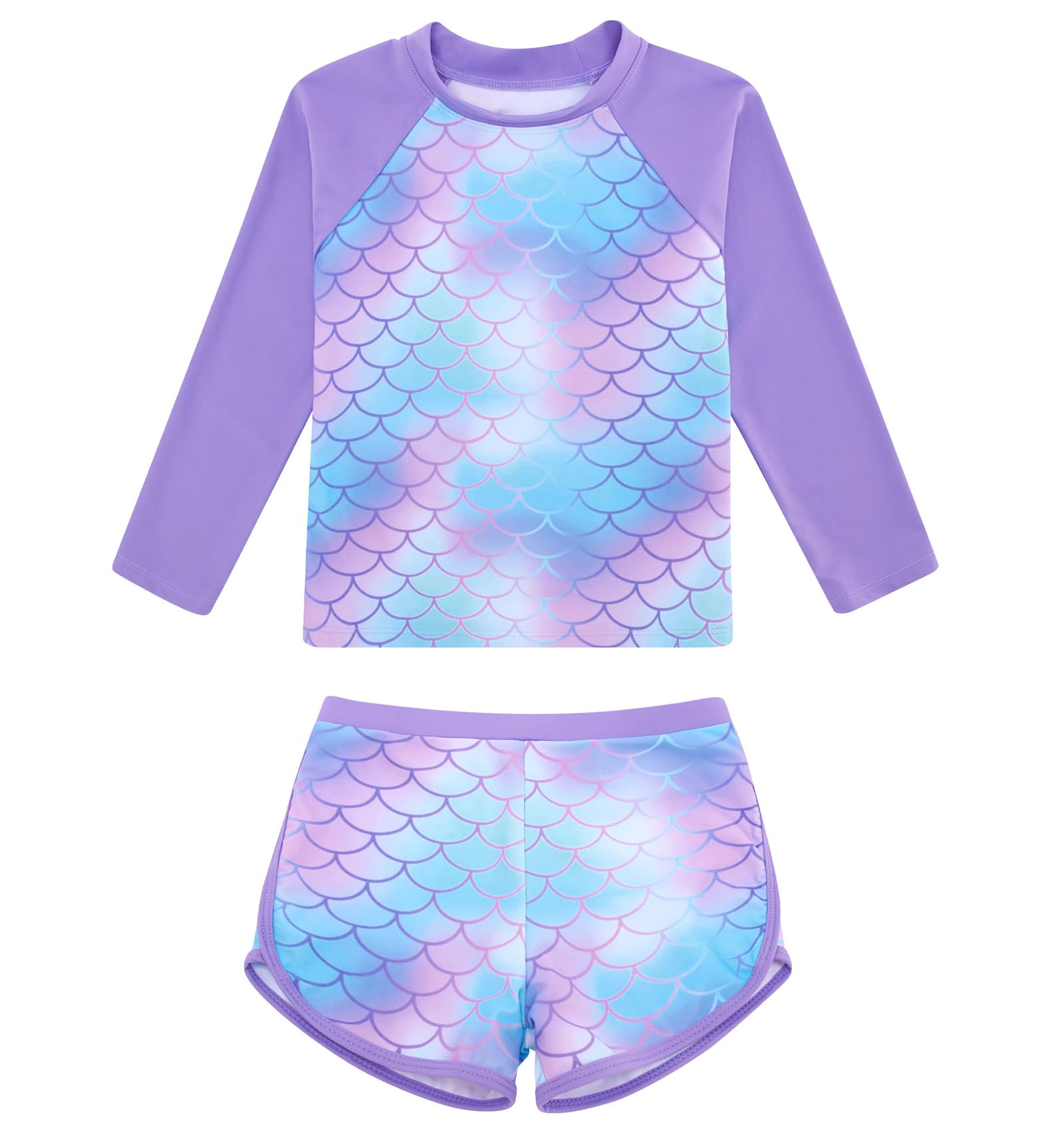 ALISISTER Girls Swimming Costume Kids Zweiteilige Langarm Badeanzug UPF50 Schutz Schwimmset für Mädchen Kinderbadeanzug 4 10 Jahre