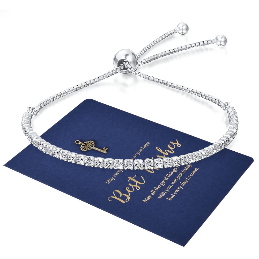 Aucuu Pulseras para Mujer, Pulsera Mujer de Ley 925 con Circonita Brillante, Pulseras Deslizantes de Cadena Ajustable, Joyería Nupcial para Bboda, Mujeres Niñas Día de la Madre Regalo de Joyería