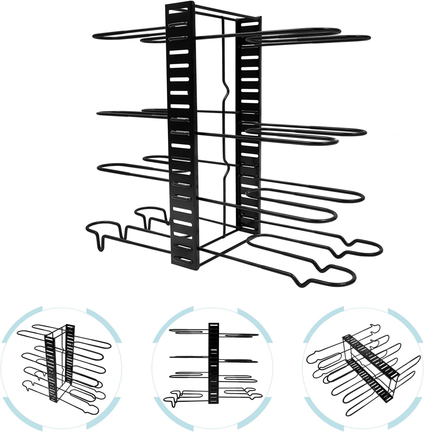 Unomor Multifunctional Pot Rack Storage Organizer for Kitchen Pan Lid Holder Cabinet Countertop Space-saving Design